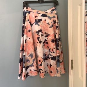 Ladies Navy & Pink Floral A-Line Skirt Sz Medium